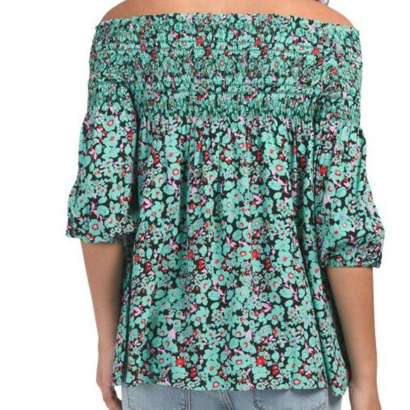 Maje Lafine Off-the-Shoulder Floral Smocked Top NWT - Picture 2 of 7